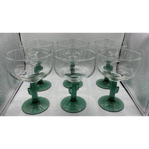 Libbey Cactus Margarita Glass with Green Juniper Stem (Set of 6 Glasses) EUC